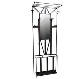 French Art Deco pewtery hammered iron + mirrored hall tree/coat rack/ coatstand