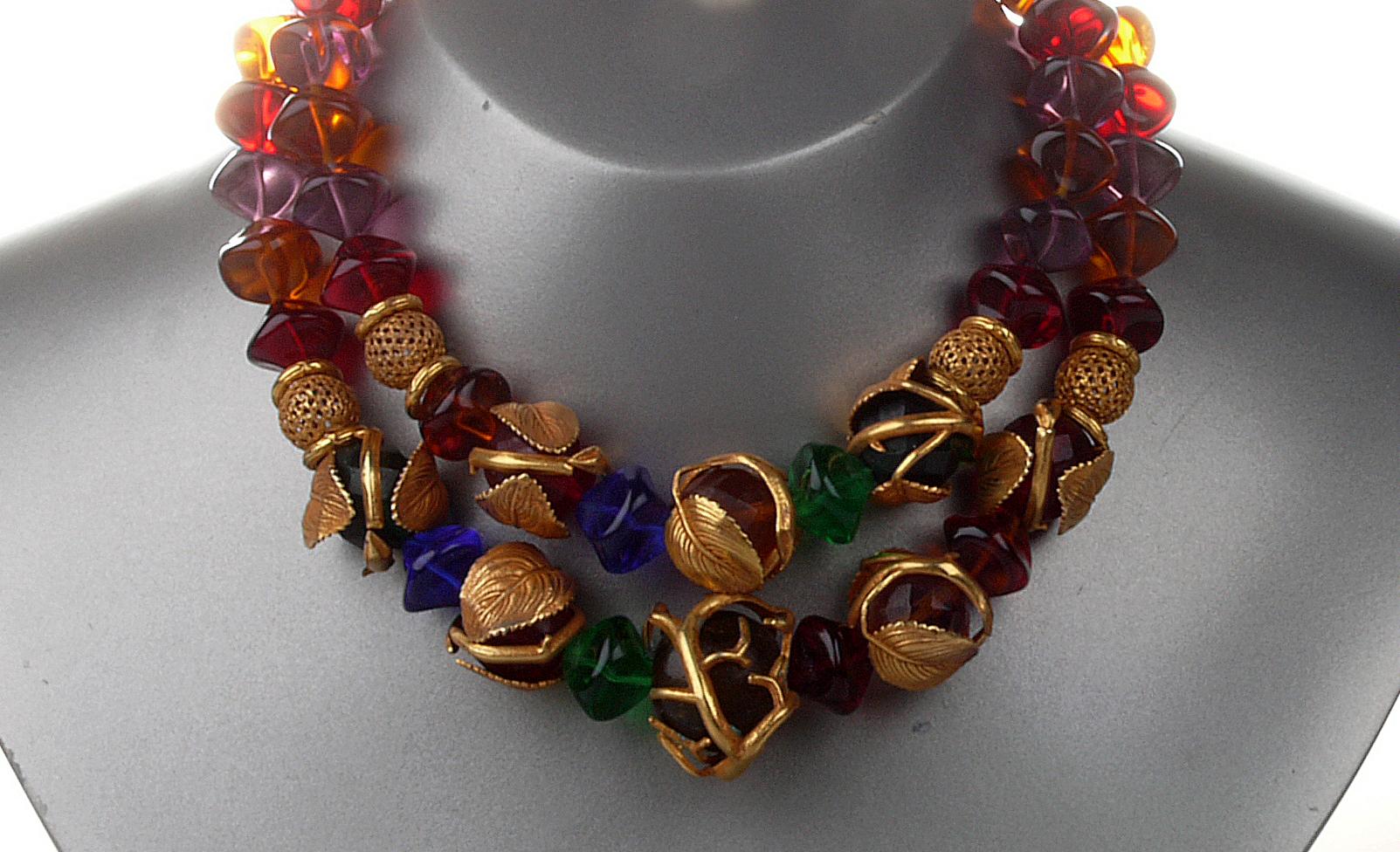 Metal French Art Deco Philippe Ferrandis Gilt Colorful Necklace Paris