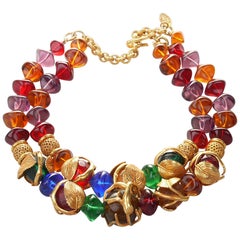 French Art Deco Philippe Ferrandis Gilt Colorful Necklace Paris