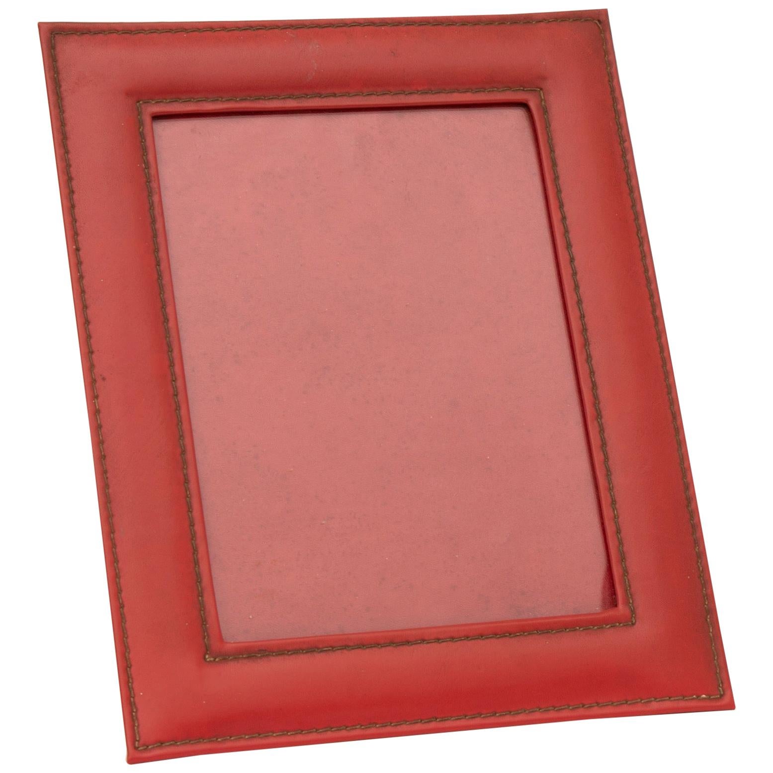 French Art Deco Photo Frame in an Italian Red Leather For Sale