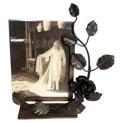 French Art Deco Photo Frame, Wrought-Iron Rose Vine, 1920s