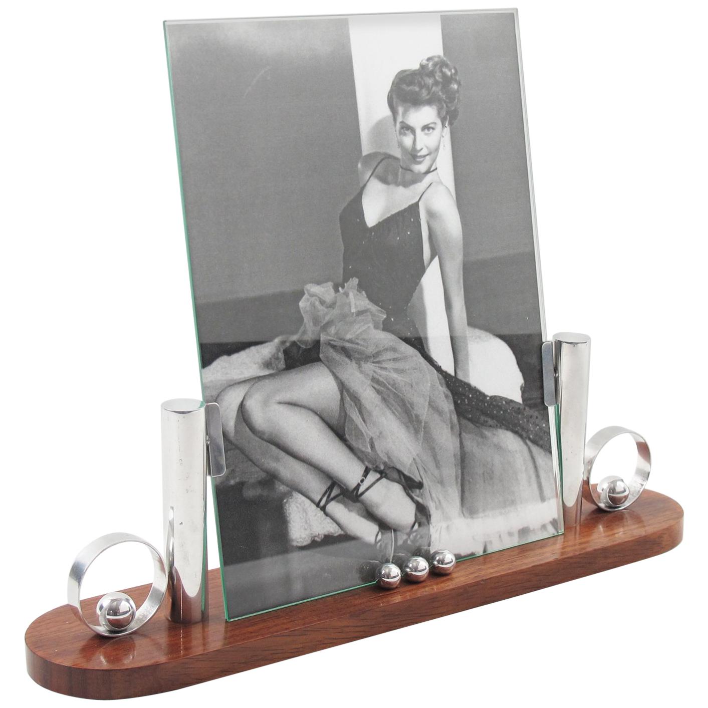 French Art Deco Picture Photo Frame Rosewood and Chrome