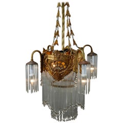 French Art Deco Pierced Brass and Glass Icicle Chandelier, circa 1930