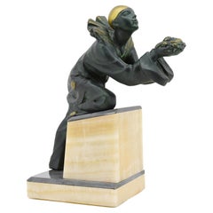 French Art Deco Pierrot Sculpture, Spelter & Onyx, 1920s, France
