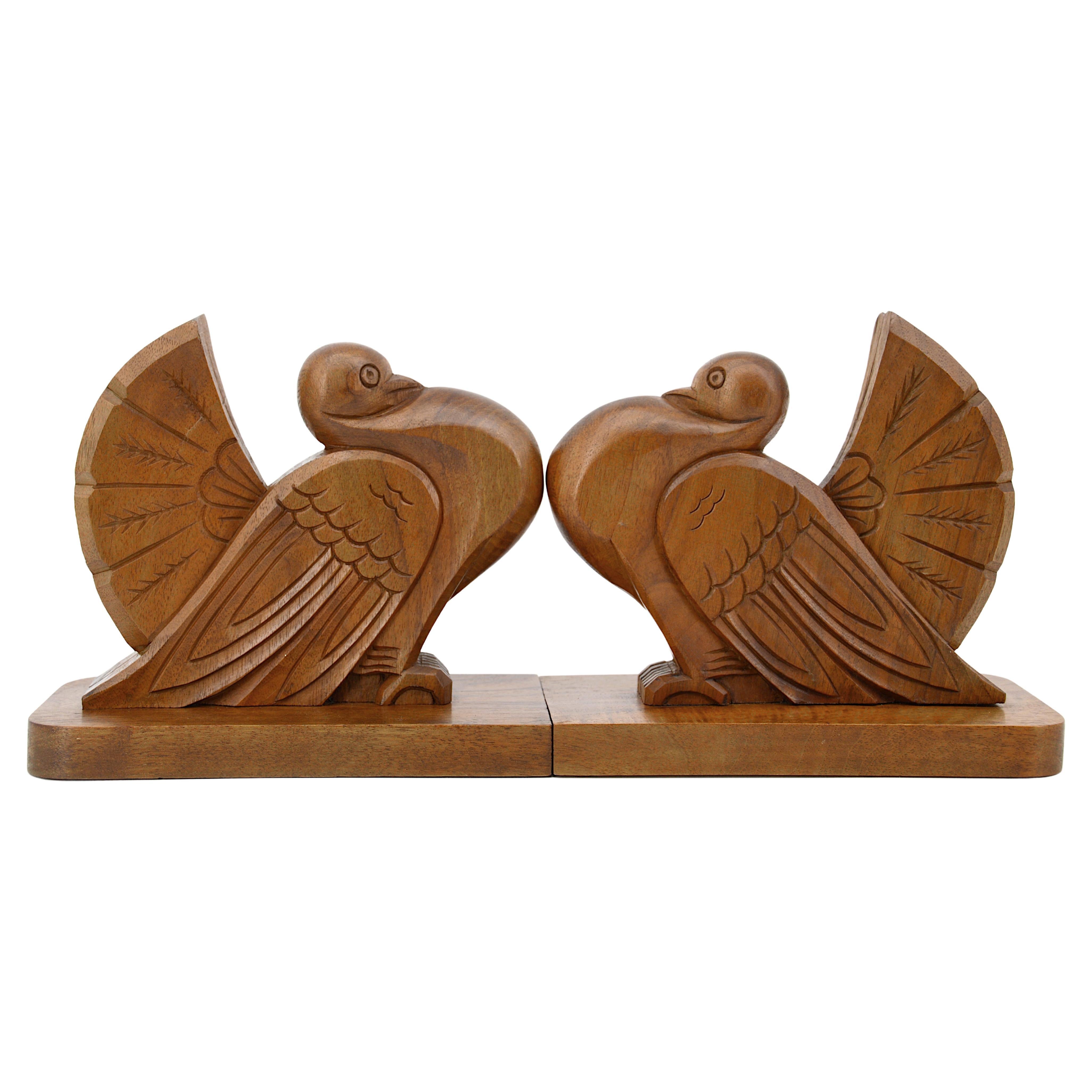 French Art Deco Pigeons Bookends, 1930s For Sale