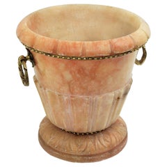 French Art Deco Pink Alabaster and Bronze Neoclassical Urn Vase / Wine Cooler