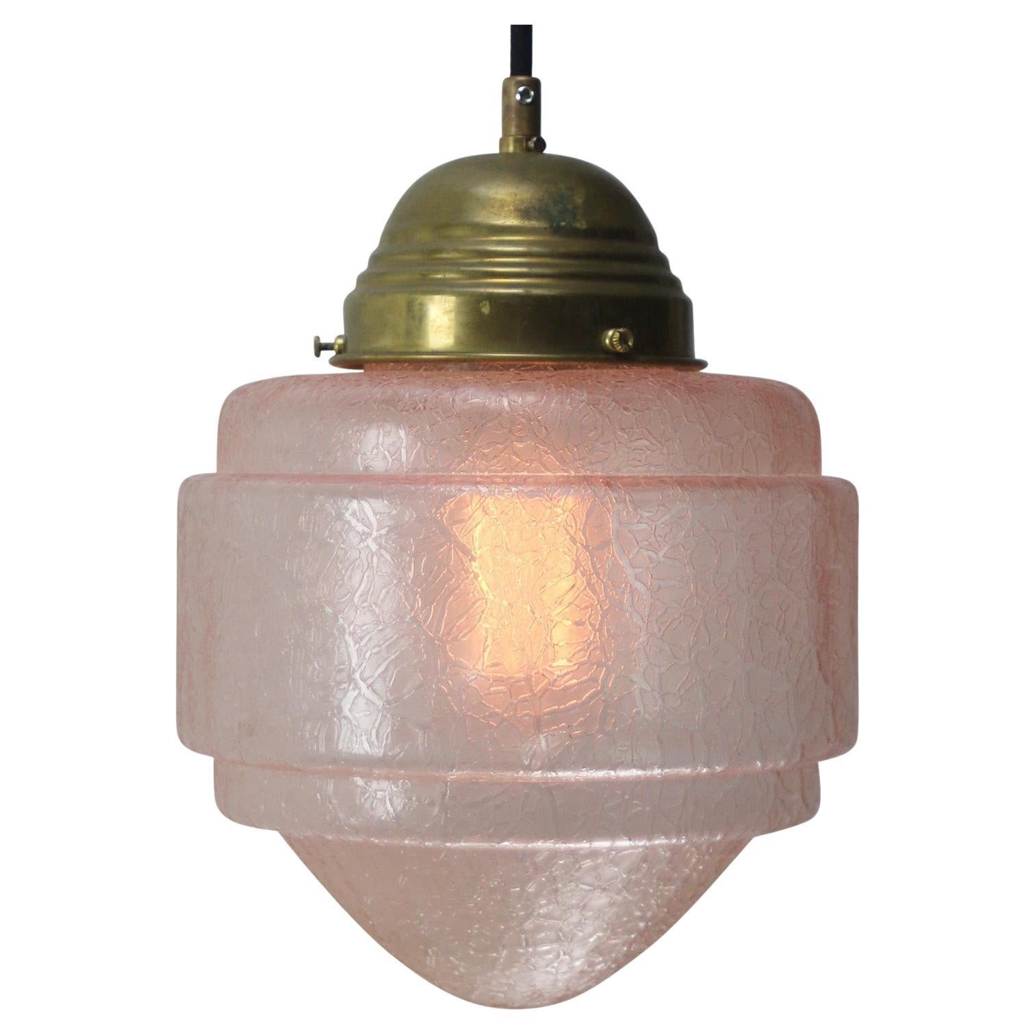French Art Deco Pink Glass Pendant Lamp
