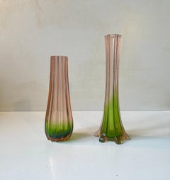 French Art Deco Pink & Green - 'Rubina Verde' Glass Vases, 1920s