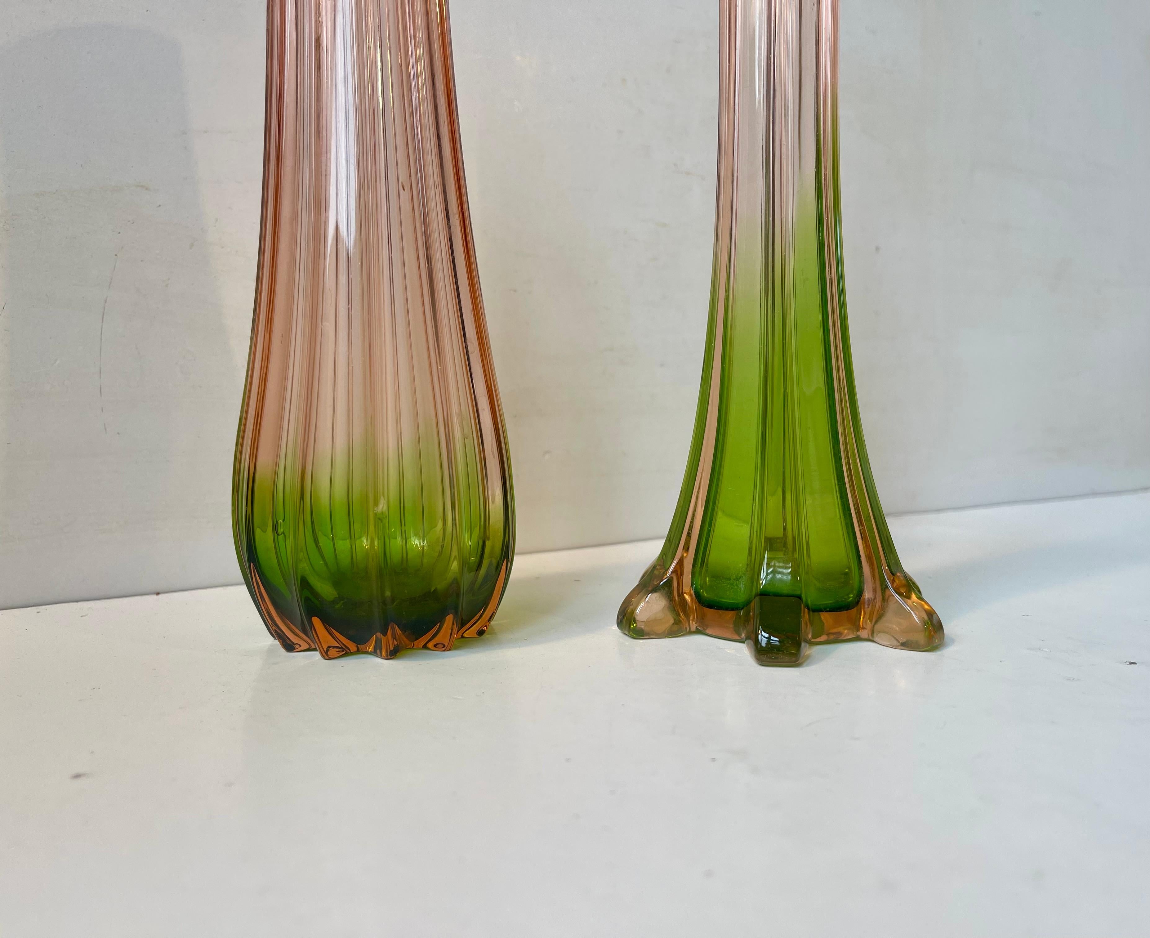 French Art Deco Pink & Green - 'Rubina Verde' Glass Vases, 1920s In Good Condition For Sale In Esbjerg, DK