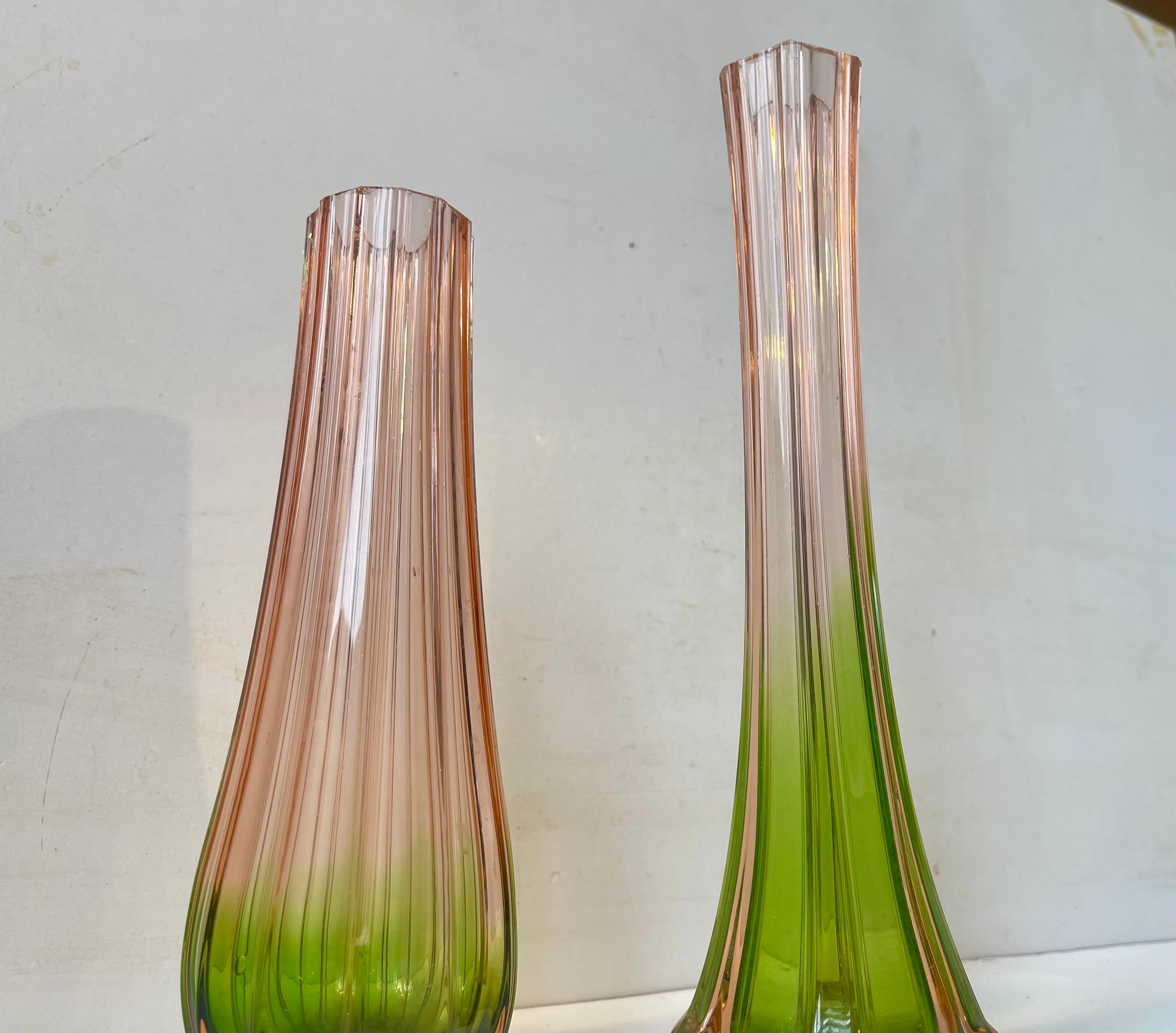 Early 20th Century French Art Deco Pink & Green - 'Rubina Verde' Glass Vases, 1920s For Sale