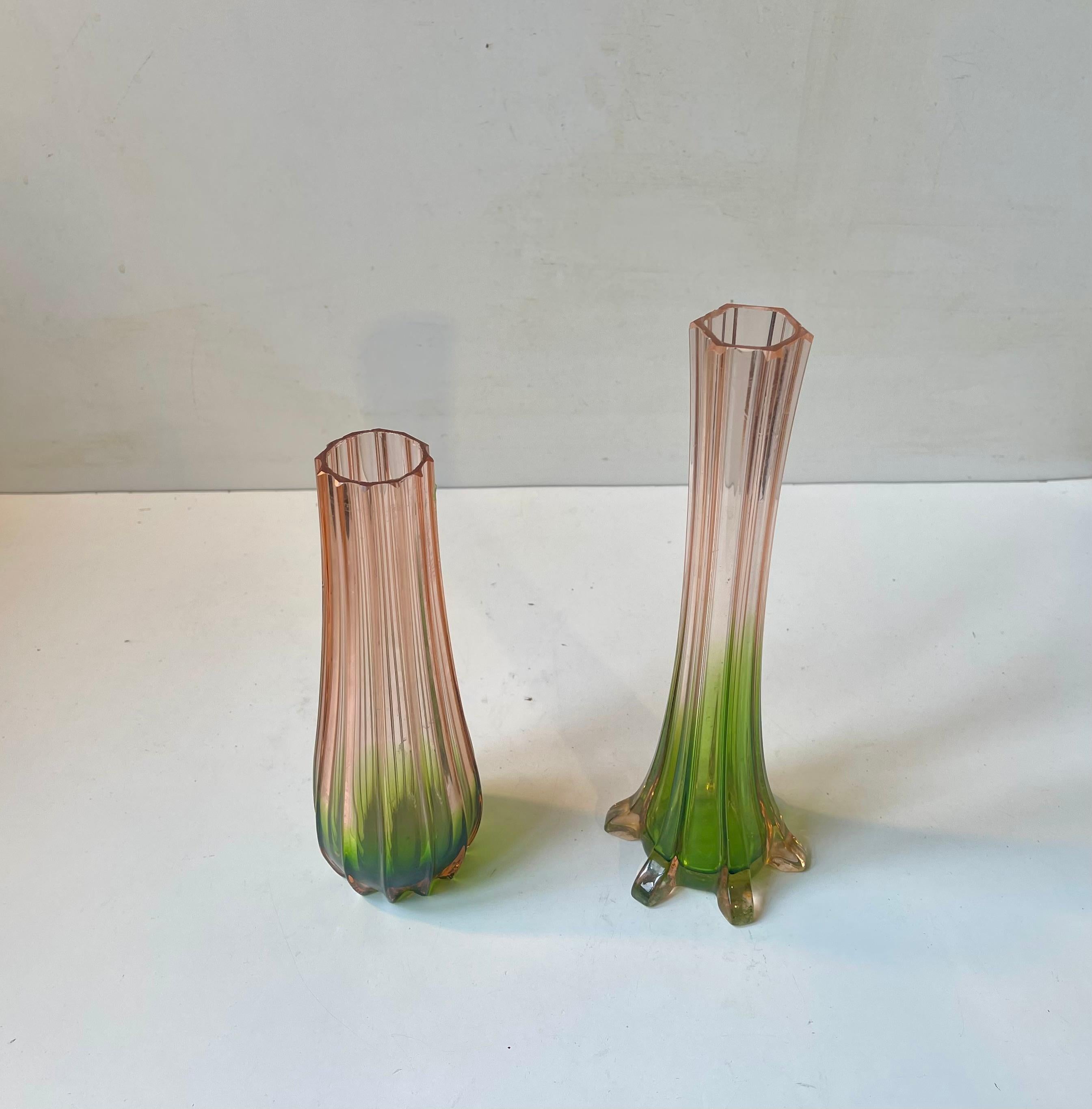 French Art Deco Pink & Green - 'Rubina Verde' Glass Vases, 1920s For Sale 1