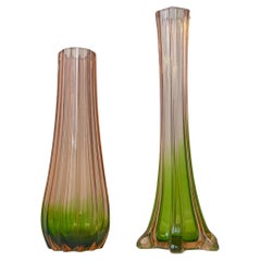 French Art Deco Pink & Green - 'Rubina Verde' Glass Vases, 1920s