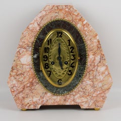 French Art Deco Pink Marble Mantel Clock