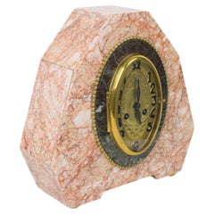 French Art Deco Pink Marble Mantel Clock