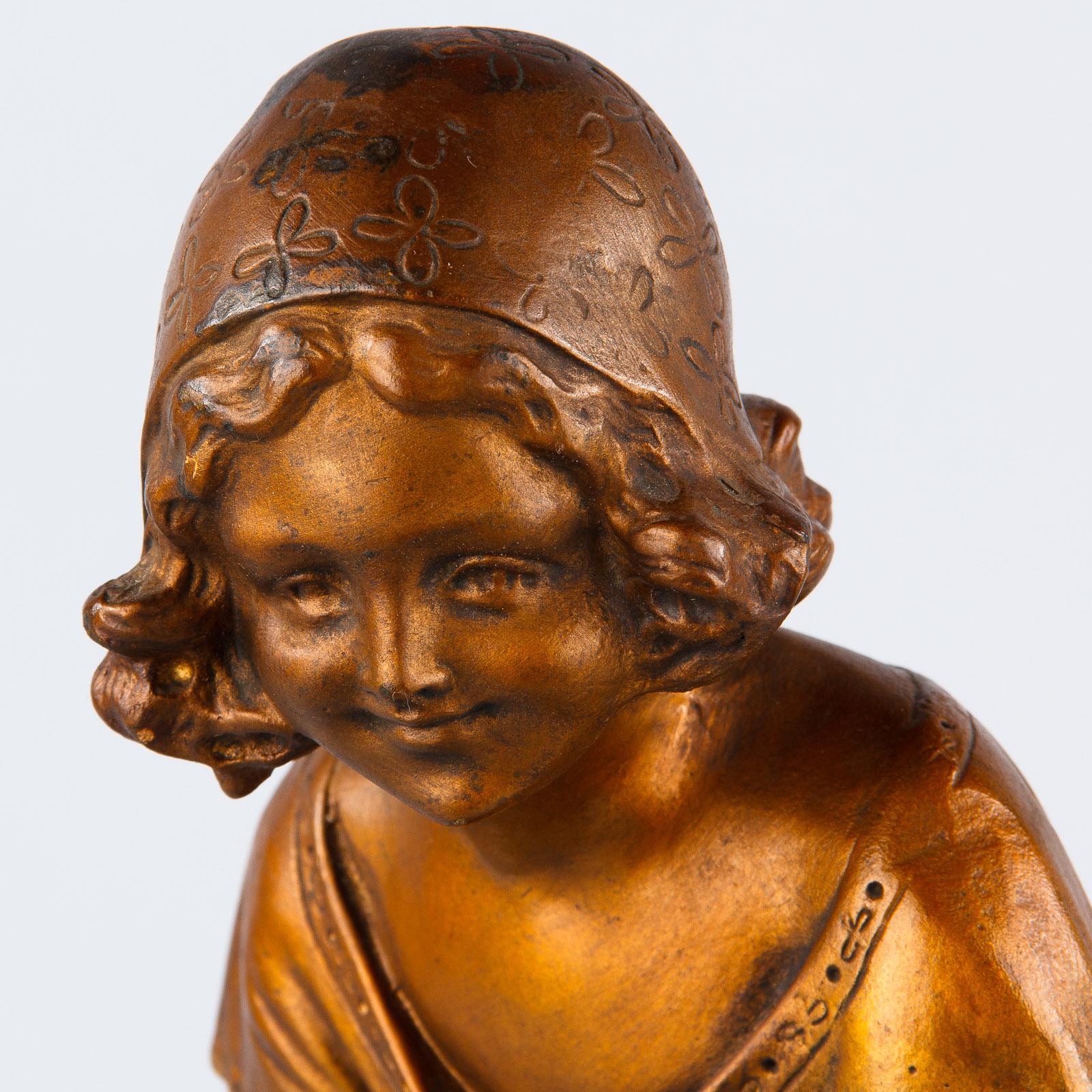 Painted French Art Deco Statuette of Young Girl, 1920s For Sale