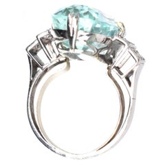 French Art Deco Platinum 12 Carat Aquamarine and Diamond Ring