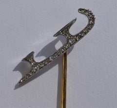French Art Deco Platinum 18 Karat Gold Diamond Ice Skate Stickpin