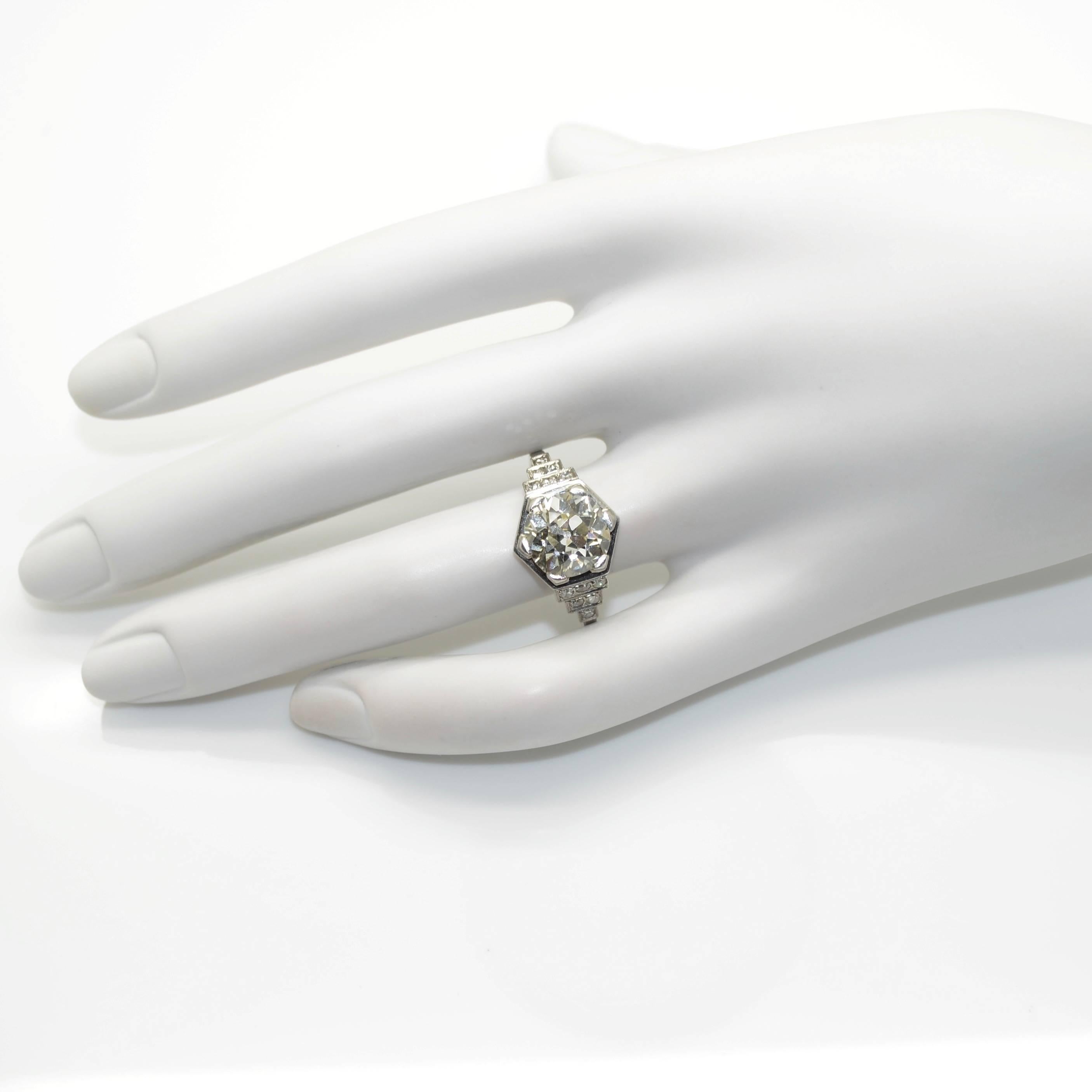 Women's French Art Deco Platinum 3.50 Carat Diamond Solitaire Engagement Ring circa 1930 For Sale