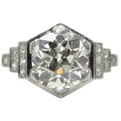 French Art Deco Platinum 3.50 Carat Diamond Solitaire Engagement Ring circa 1930