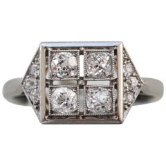 Antique French Art Deco Platinum and Diamond Square Ring