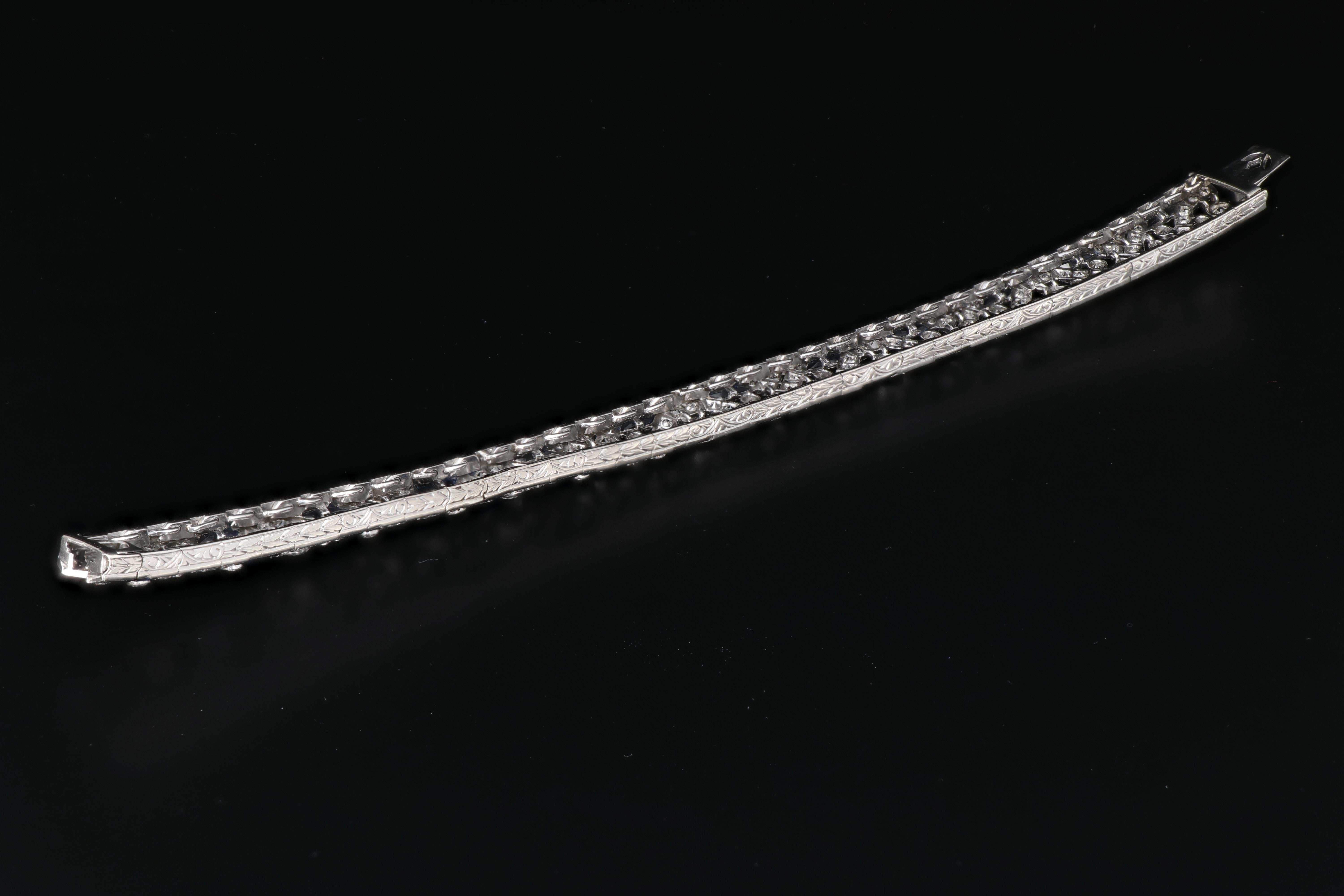 French Art Deco Platinum Diamond and Sapphire Bracelet, circa 1920s In Excellent Condition In Cape May, NJ