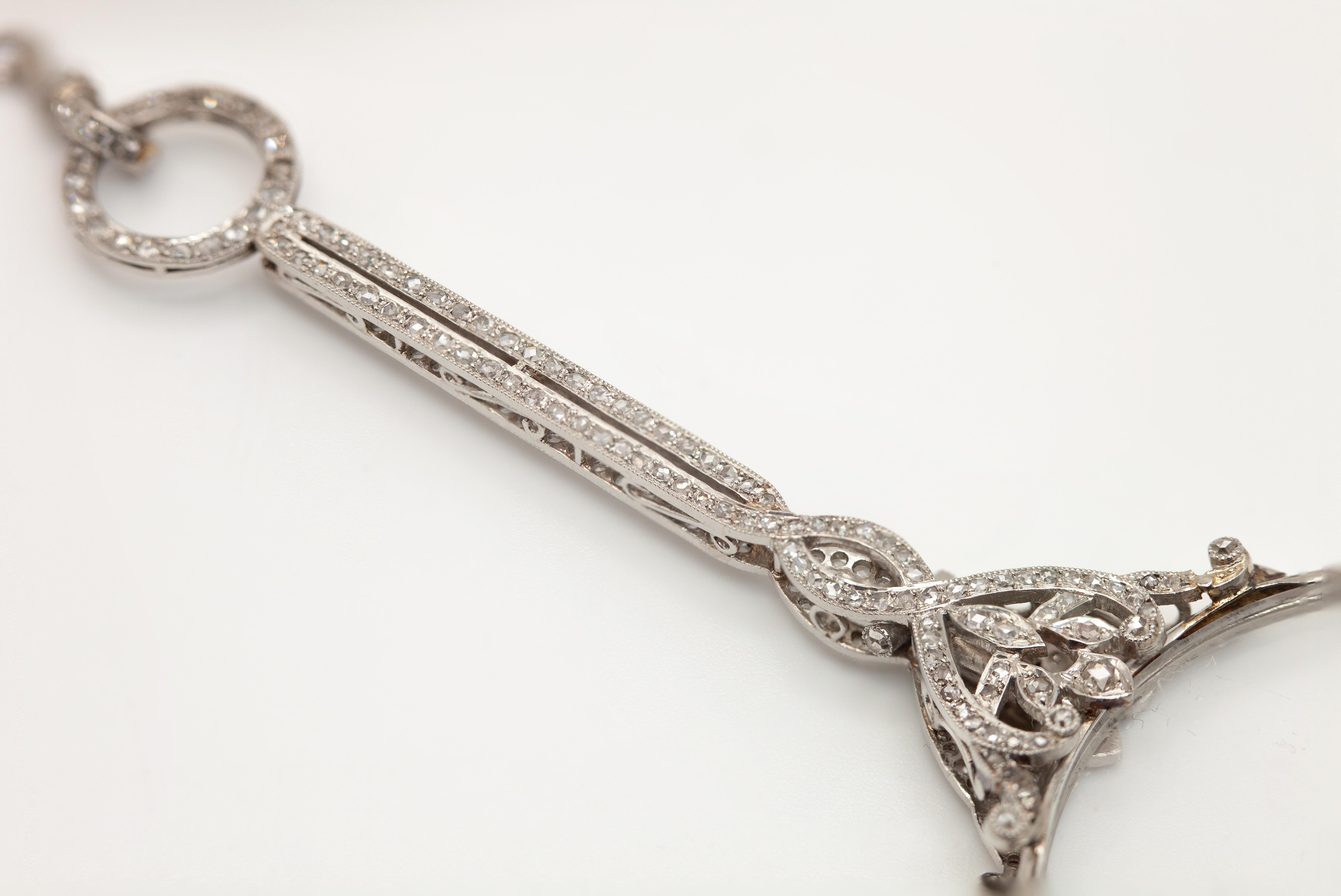 French Art Deco Platinum Diamond Lorgnette Pendant Necklace c. 1920s For Sale 6