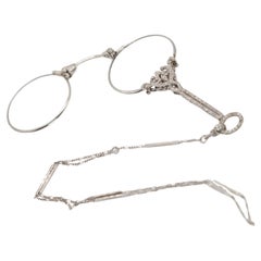 French Art Deco Platinum Diamond Lorgnette Pendant Necklace c. 1920s