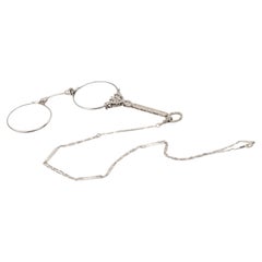 French Art Deco Platinum Diamond Lorgnette Pendant Necklace c. 1920s