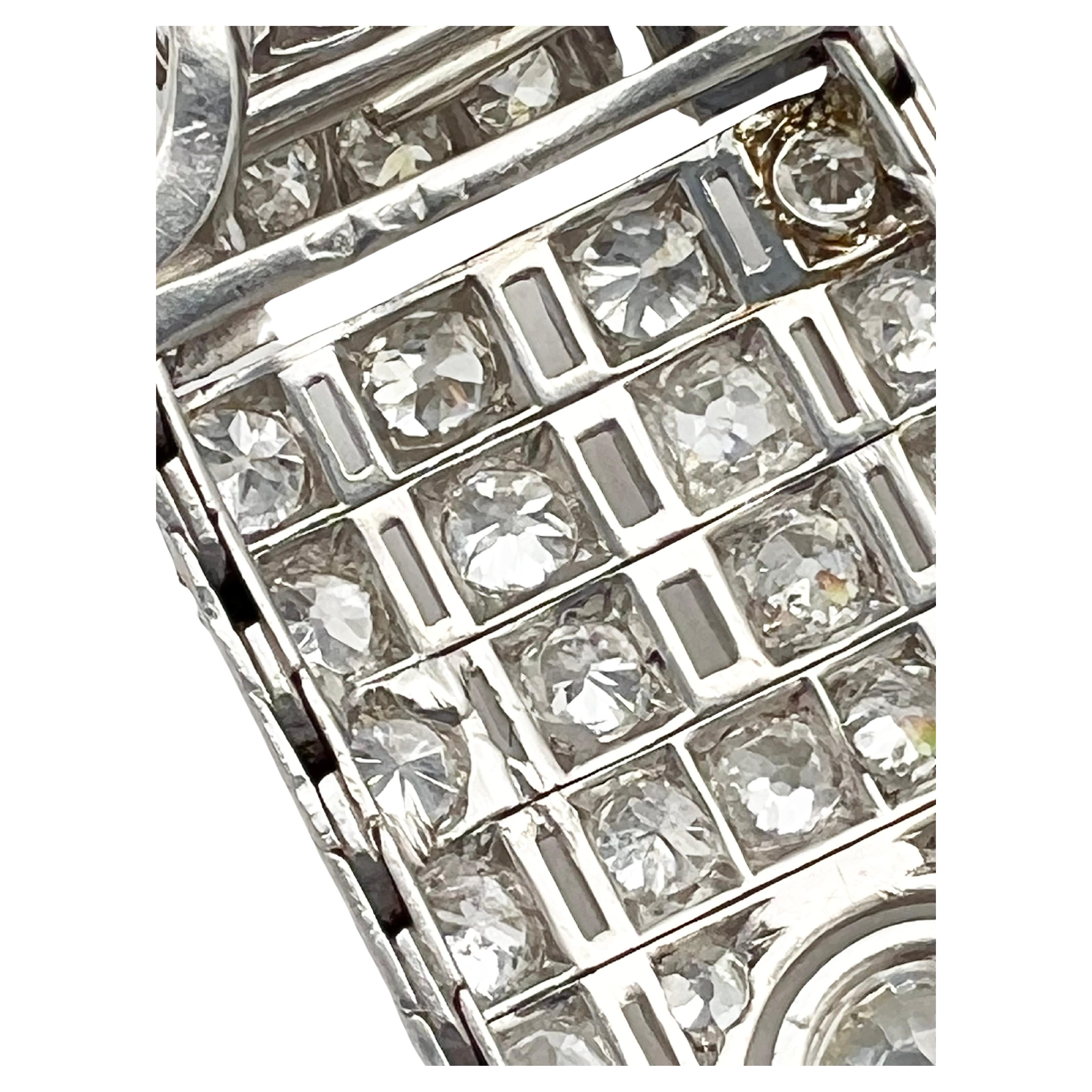 French Art Deco Platinum Diamond Panel Link Bracelet 1