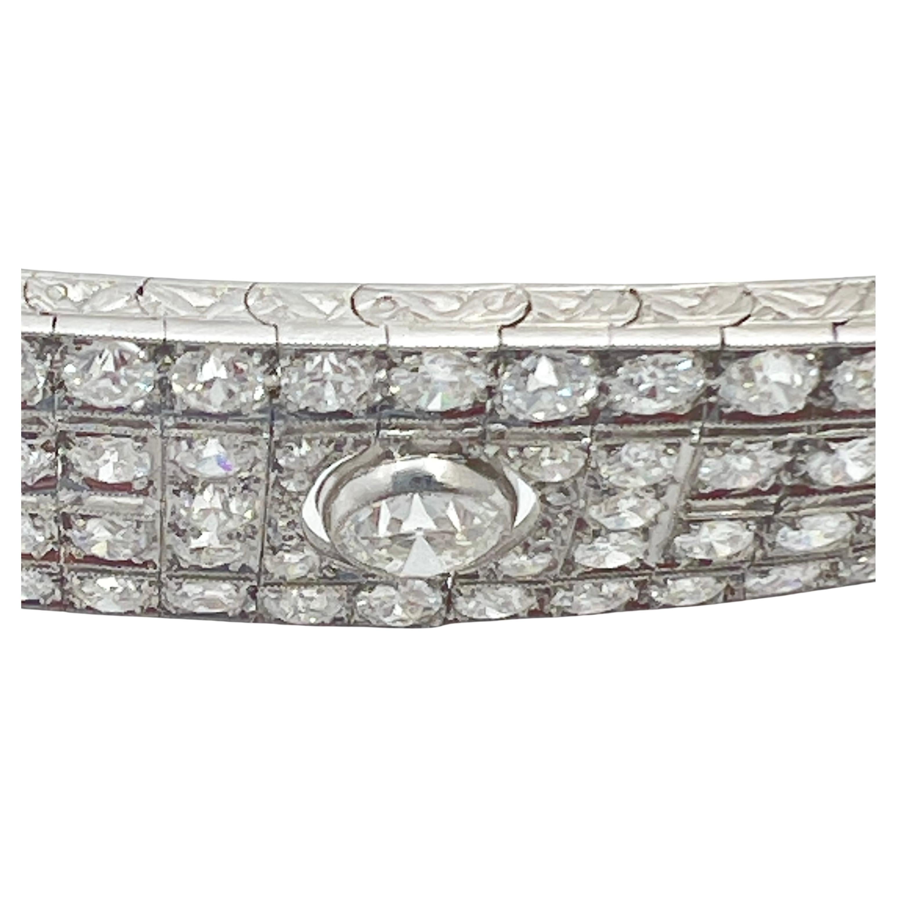 French Art Deco Platinum Diamond Panel Link Bracelet 2