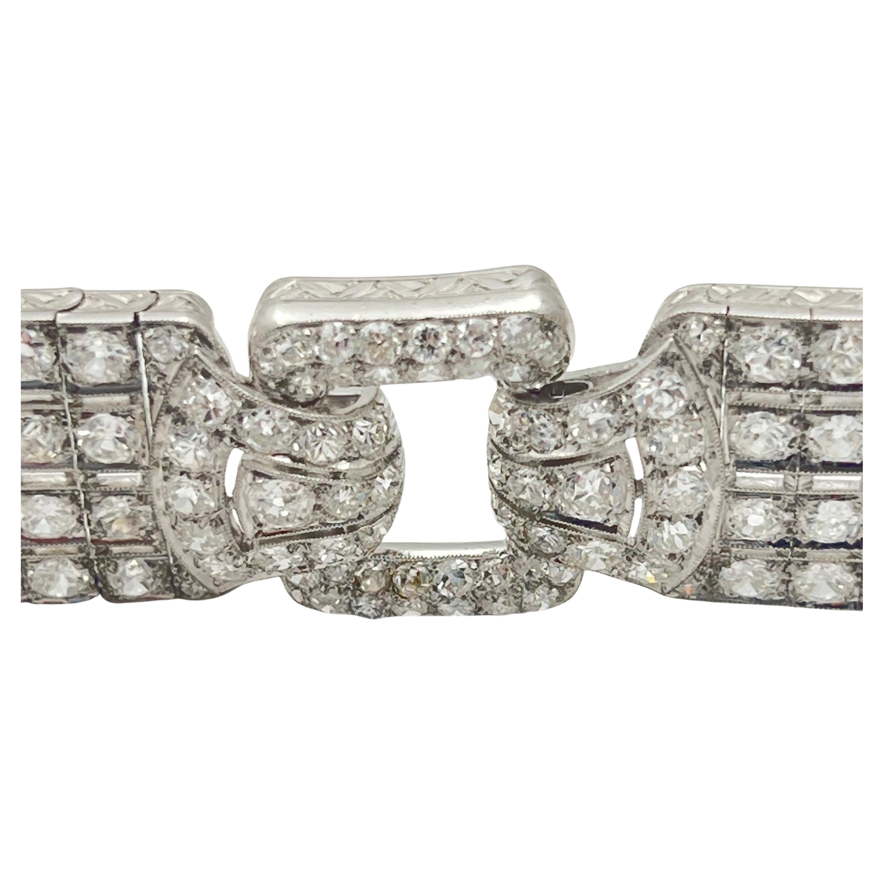 French Art Deco Platinum Diamond Panel Link Bracelet 3