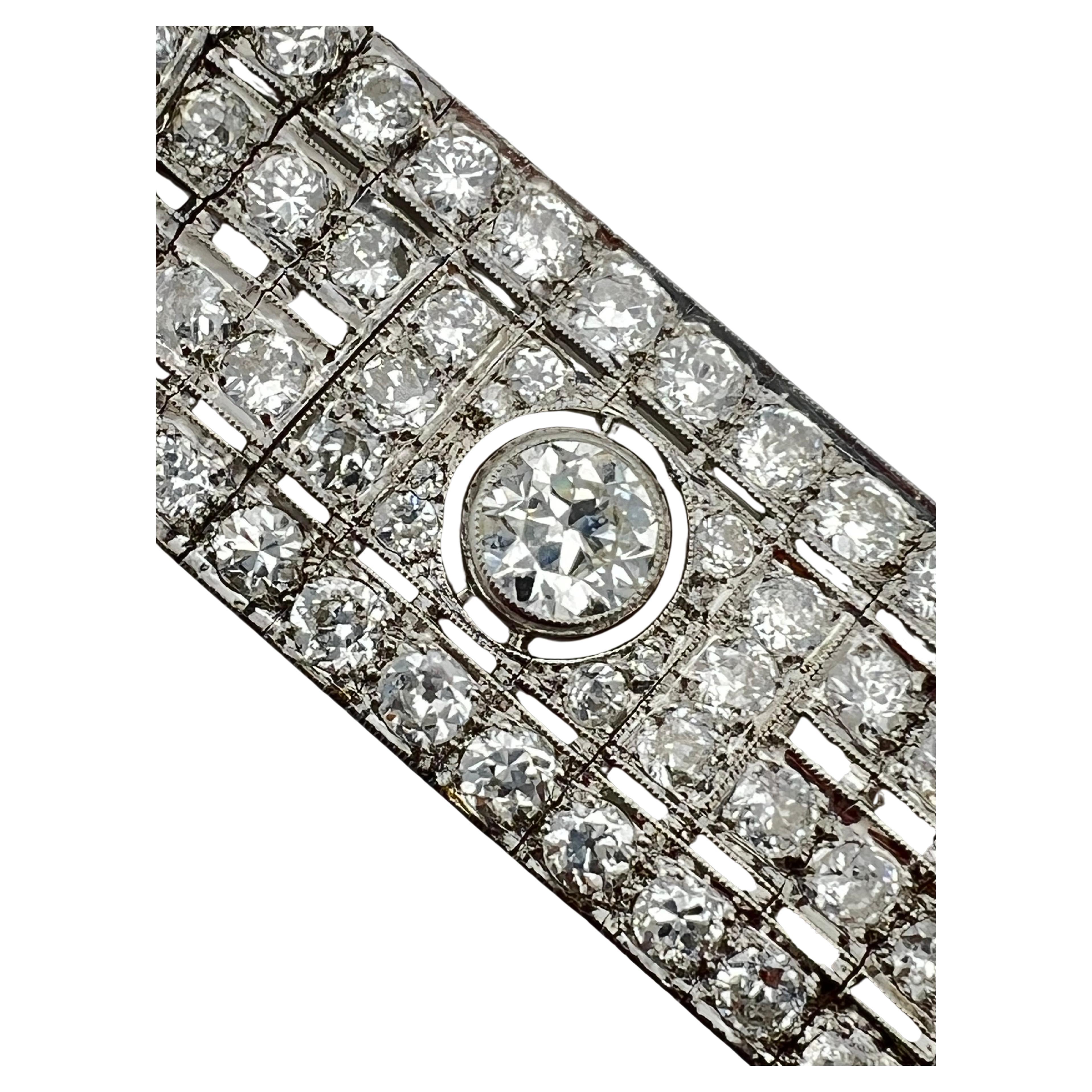 French Art Deco Platinum Diamond Panel Link Bracelet 4