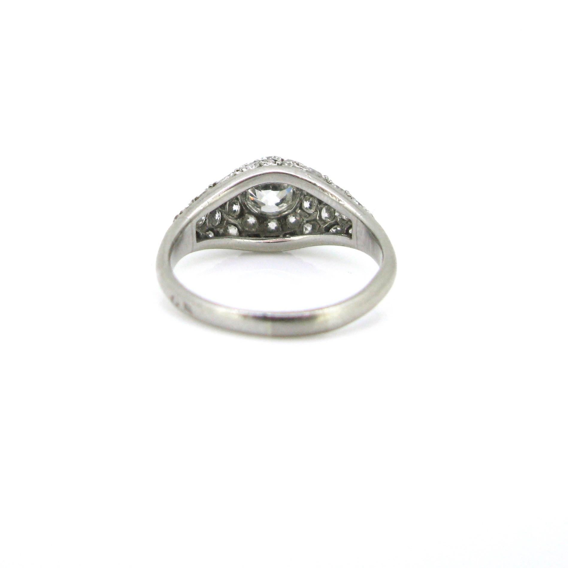 French Art Deco Platinum Pavé Diamonds Engagement Wedding Ring 1