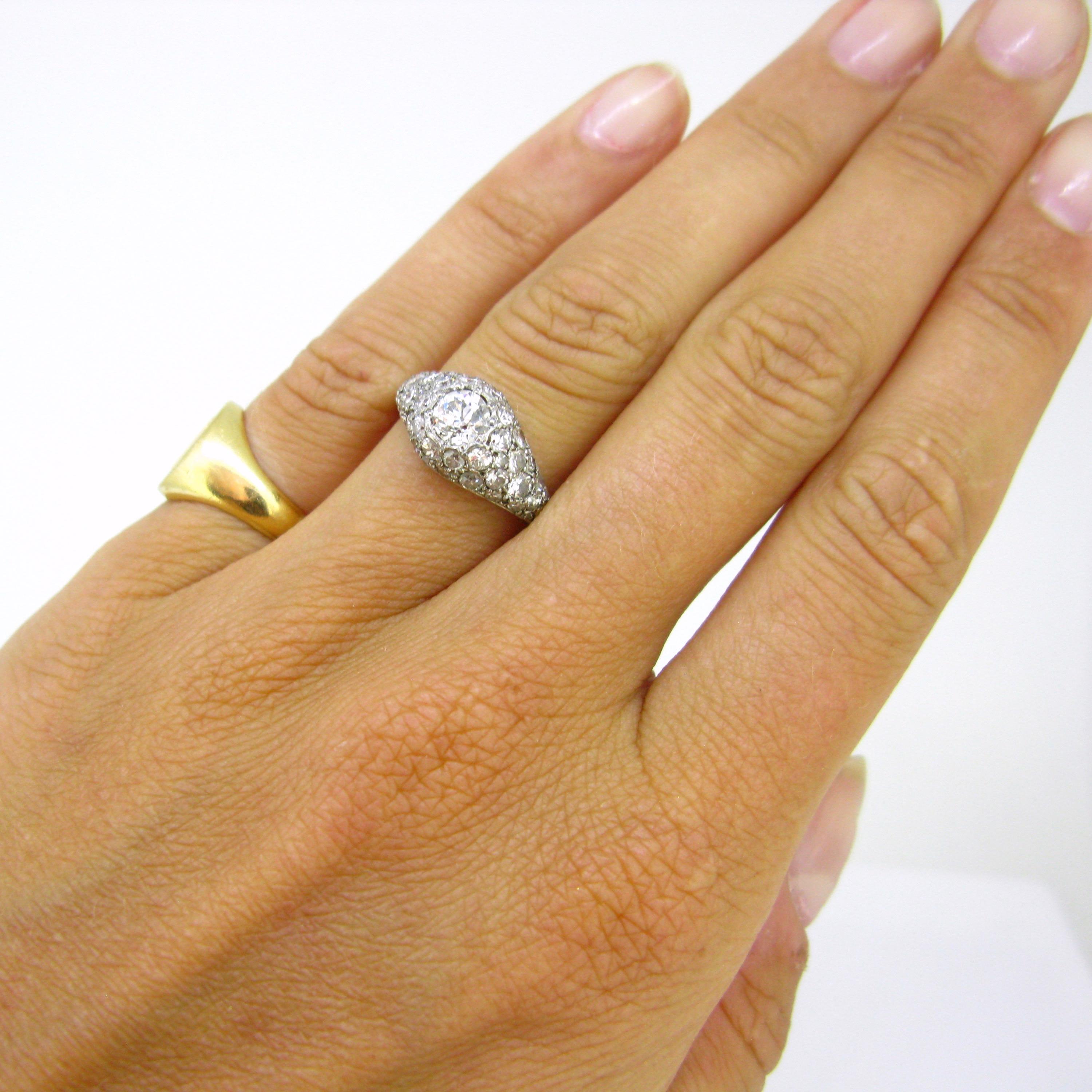 French Art Deco Platinum Pavé Diamonds Engagement Wedding Ring 3