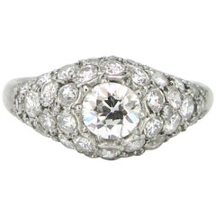 French Art Deco Platinum Pavé Diamonds Engagement Wedding Ring