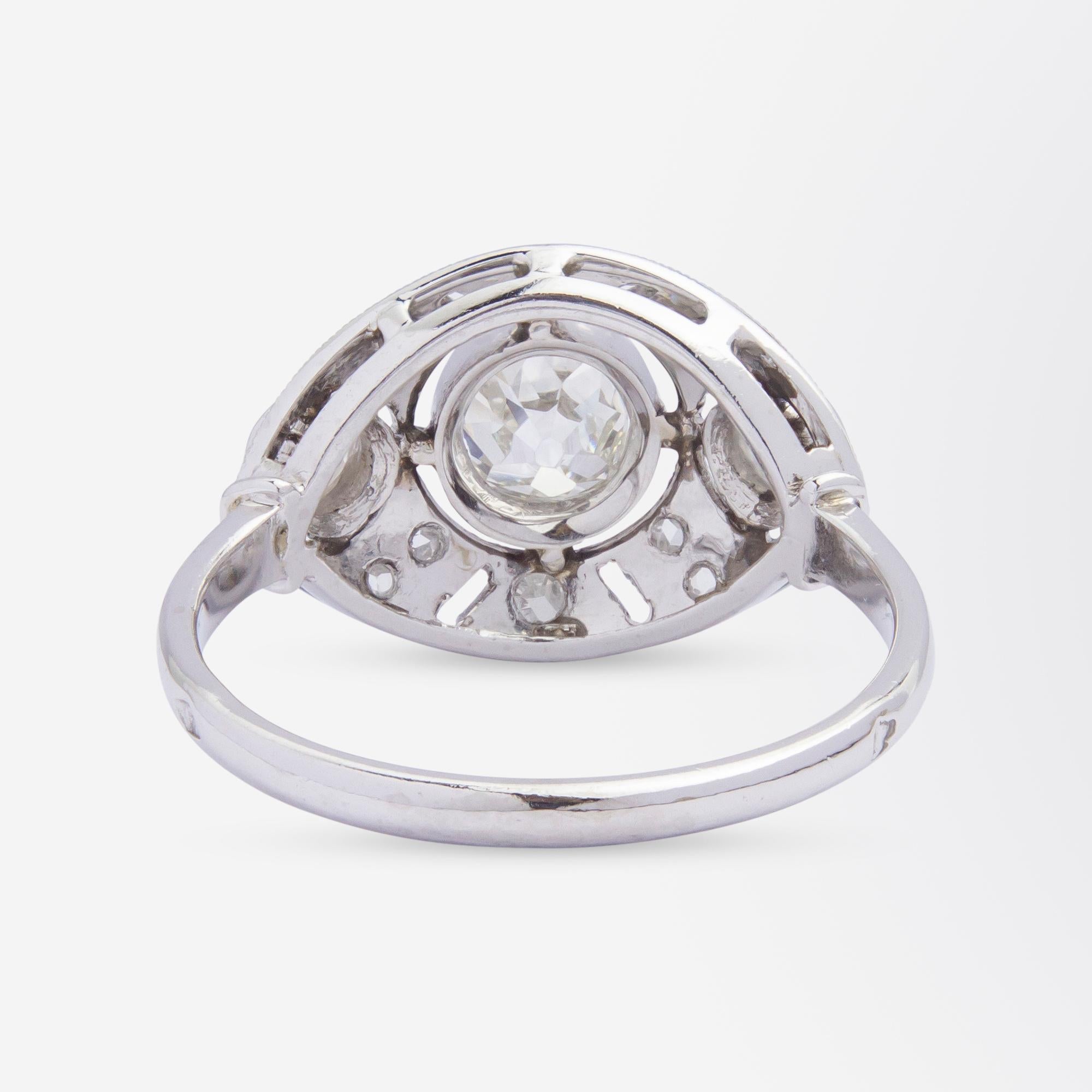 Women's or Men's French Art Deco Platinum Ring with Old Cut Diamonds For Sale