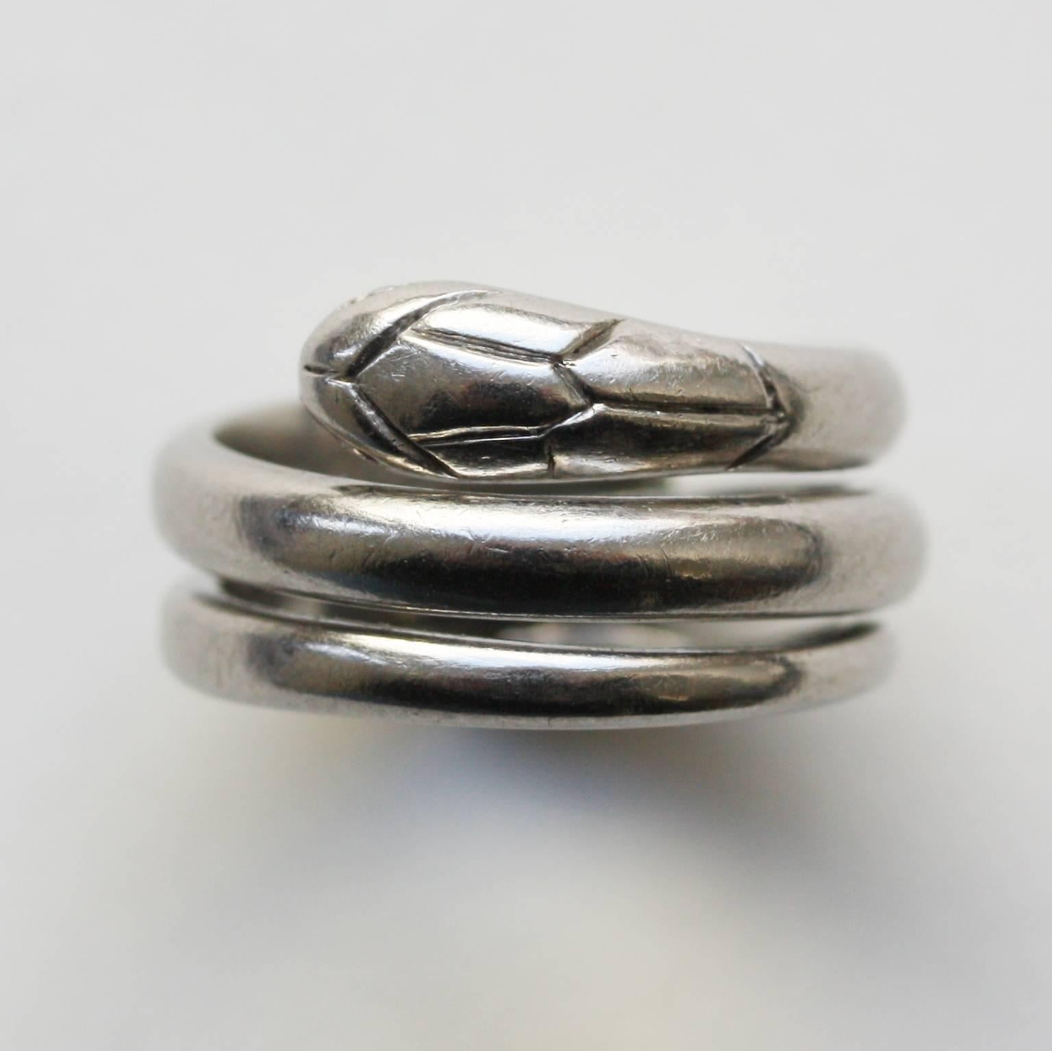 Women's or Men's French Art Deco Platinum Snake Ring