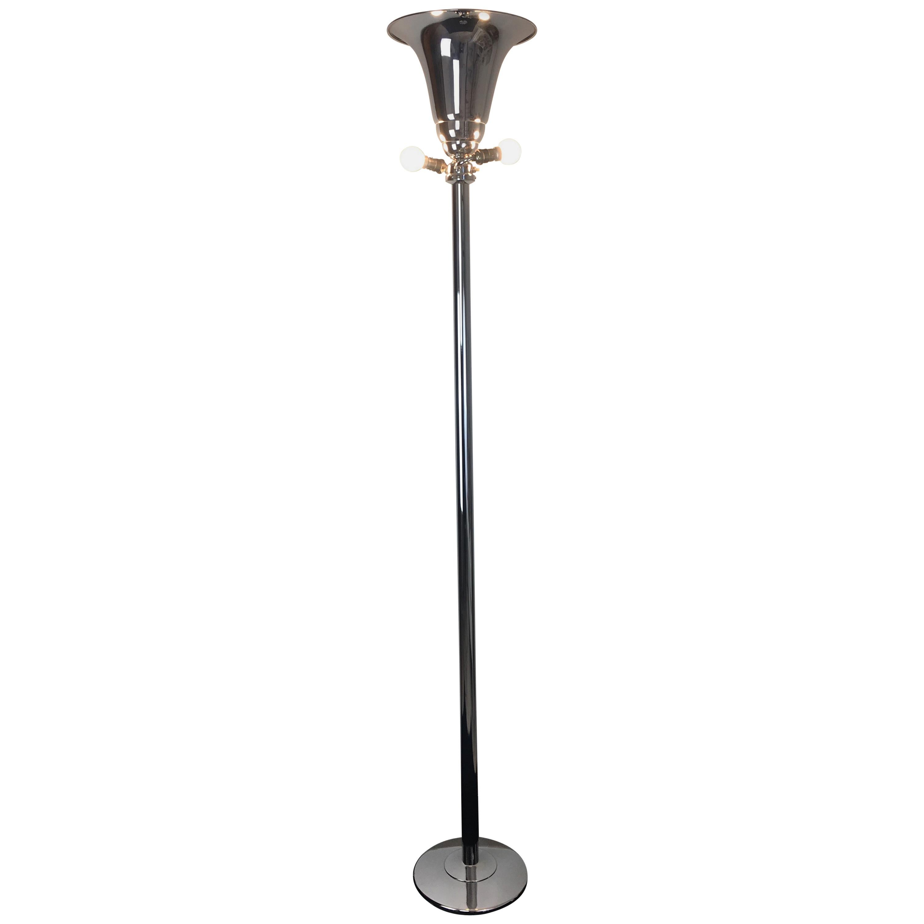 French Art Deco Polished Chrome Floor Lamp For Sale