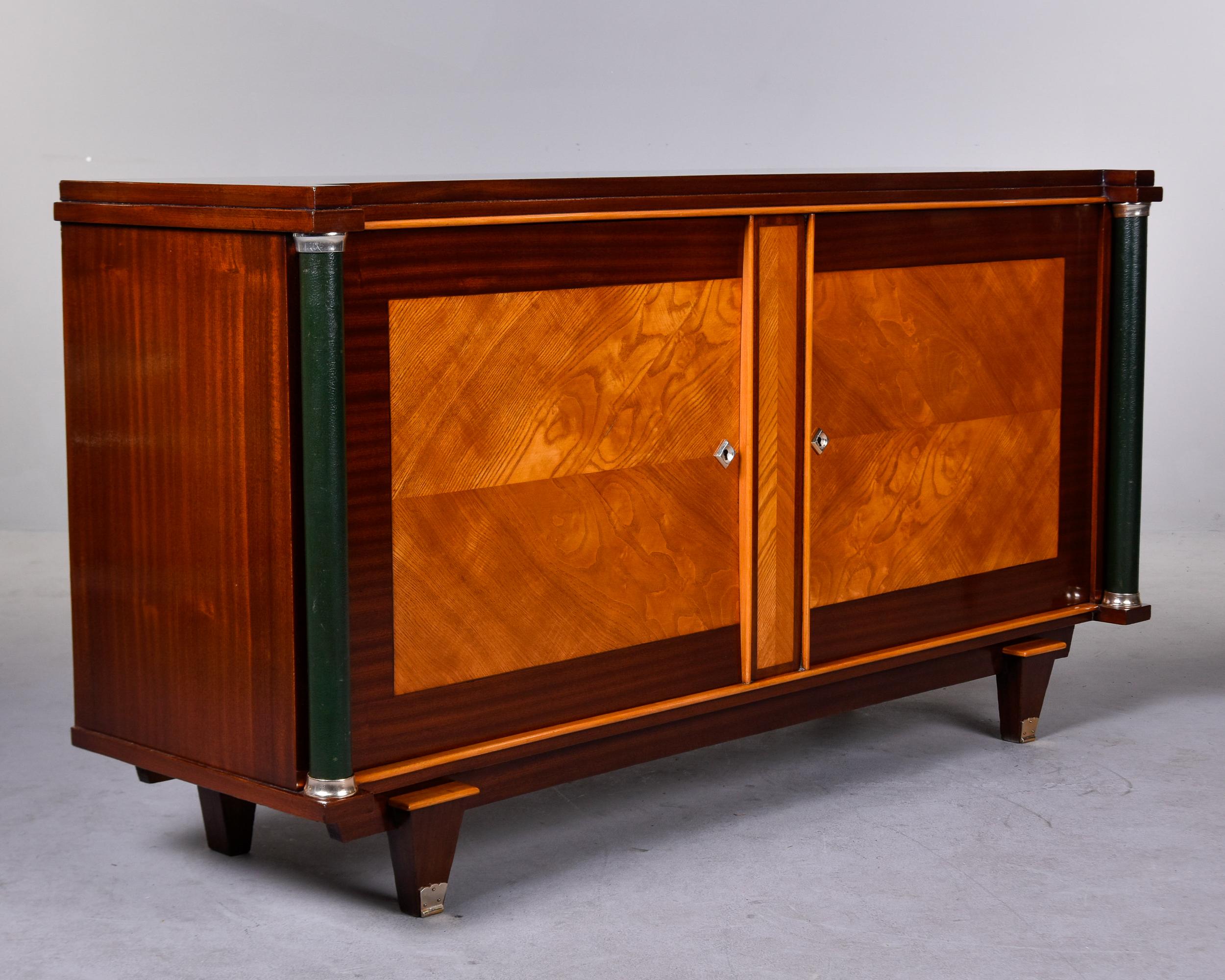 French Art Deco Polished Mahogany Cabinet with Leather Covered Pillar Detail 9