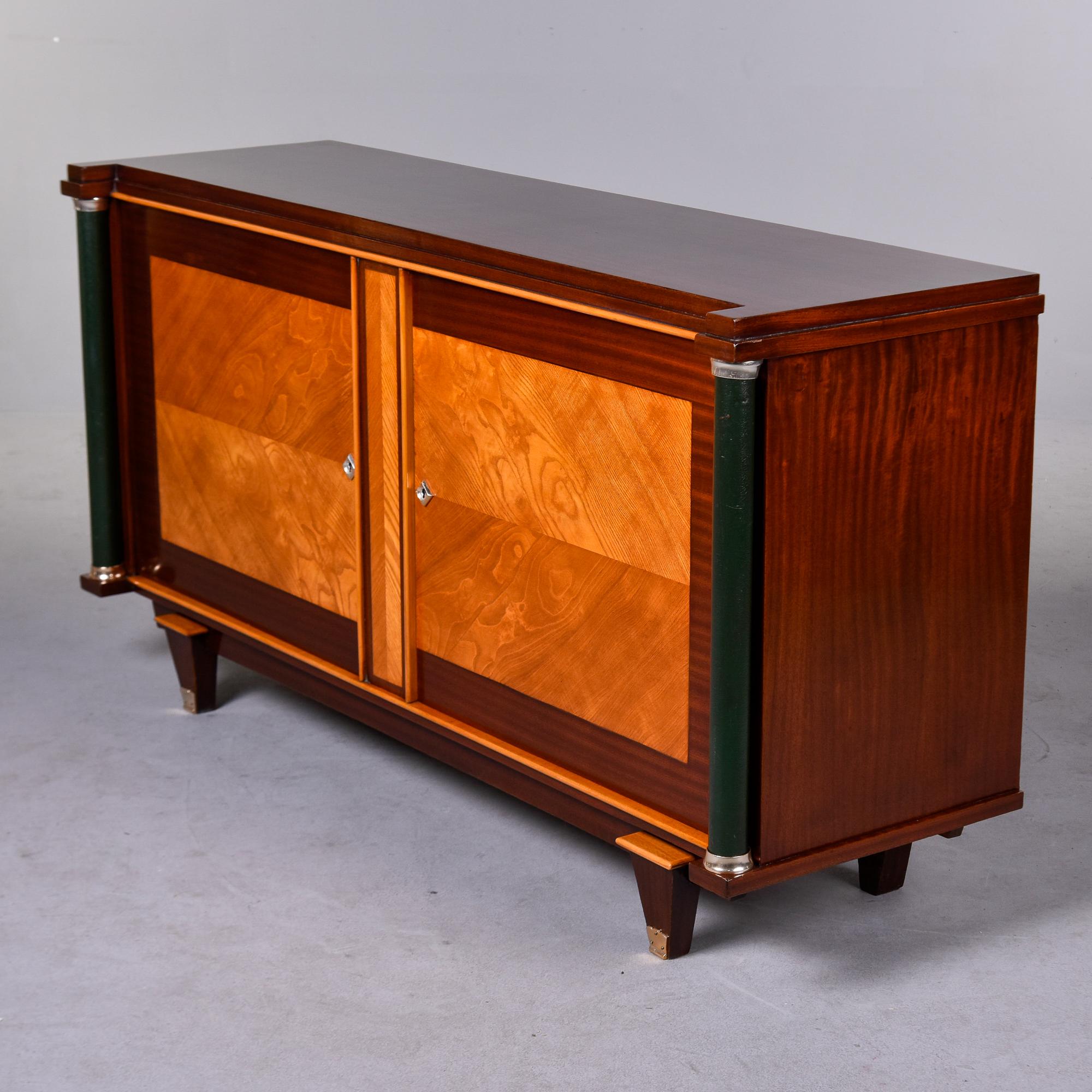 French Art Deco Polished Mahogany Cabinet with Leather Covered Pillar Detail In Good Condition In Troy, MI