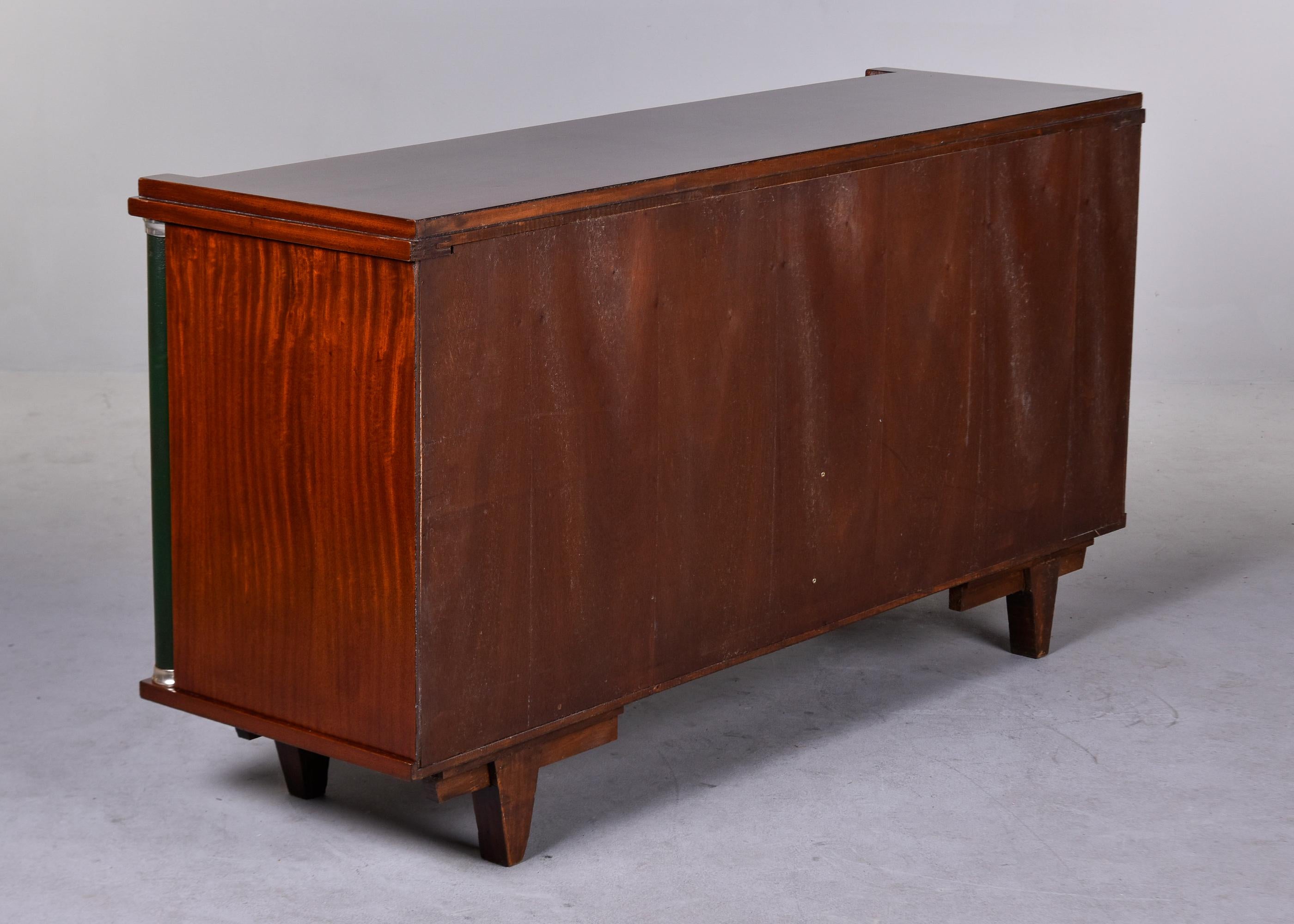 French Art Deco Polished Mahogany Cabinet with Leather Covered Pillar Detail 4