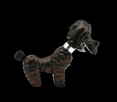 French Art Deco Poodle Corkscrew, Wood & Glass, Rare Bar Tool, 1920s