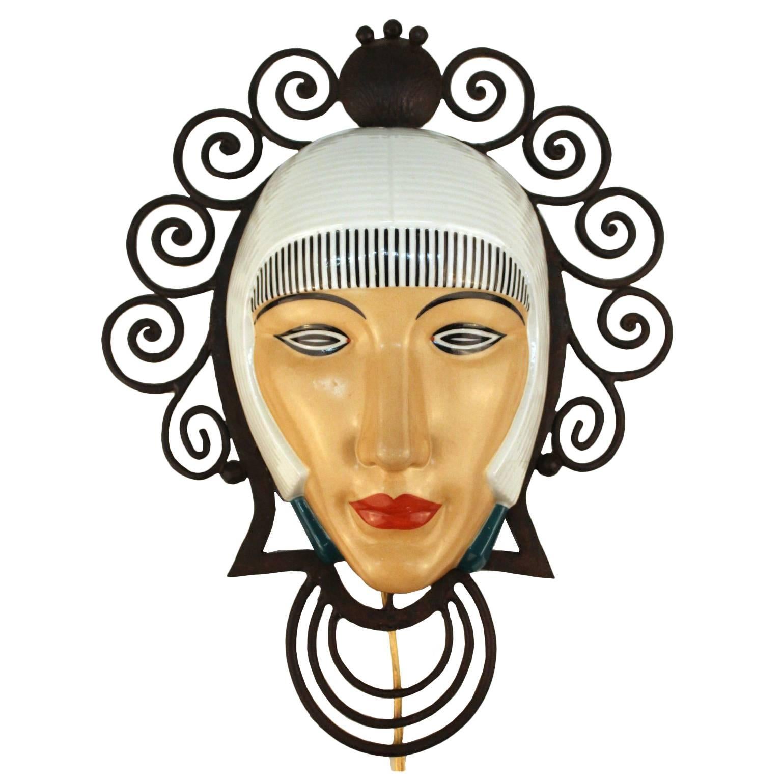French Art Deco Porcelain Mask Sconce