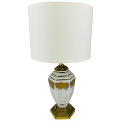 French Art Deco Porcelain Table Lamp with Gilded Brass Base, Signed G. Fray