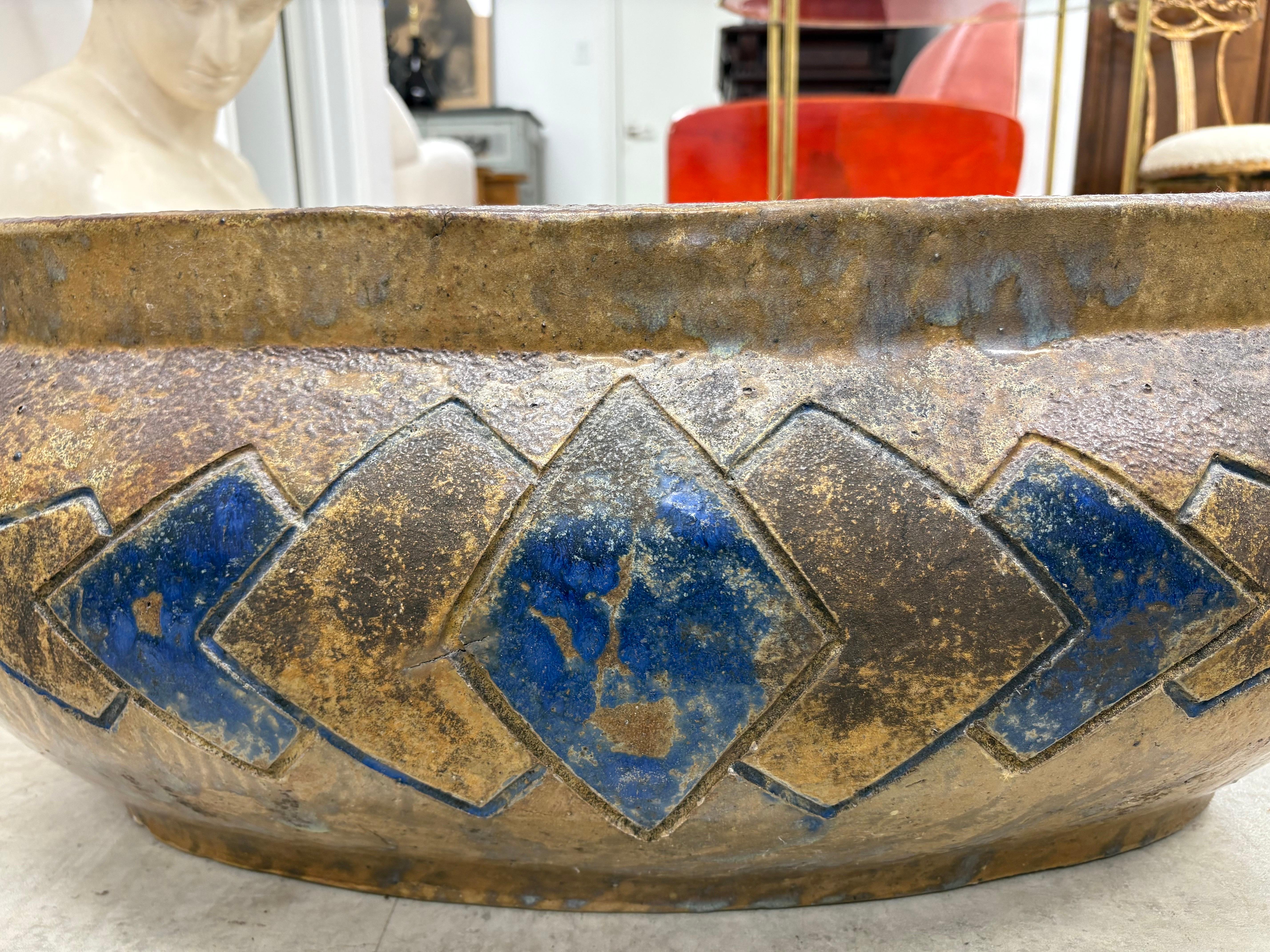 Terracotta French Art Deco Pottery Jardiniere For Sale