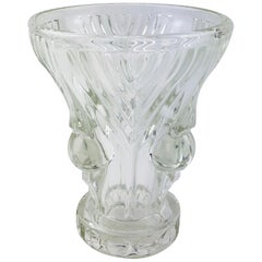 Used French Art Deco Pressed Clear Glass Vase