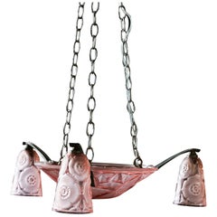 French Art Deco Pressed Frosted Glass Chandelier