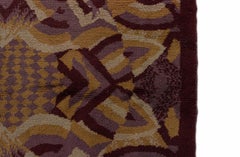 French Art Deco Wool Rug, Geometric Purple & Beige, 5.5 x 7.5'