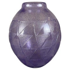 French Art Decó Purple Glass Vase With Geometric Decoration
