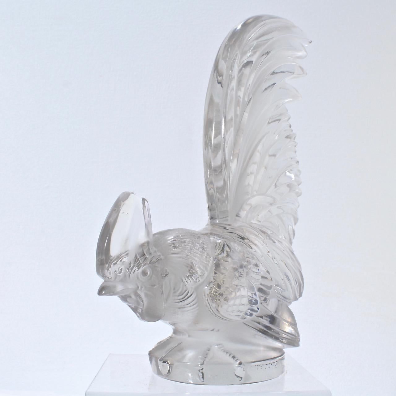 French Art Deco R. Lalique Art Glass Coq Nain Cockerel Car Mascot or Sculpture 5